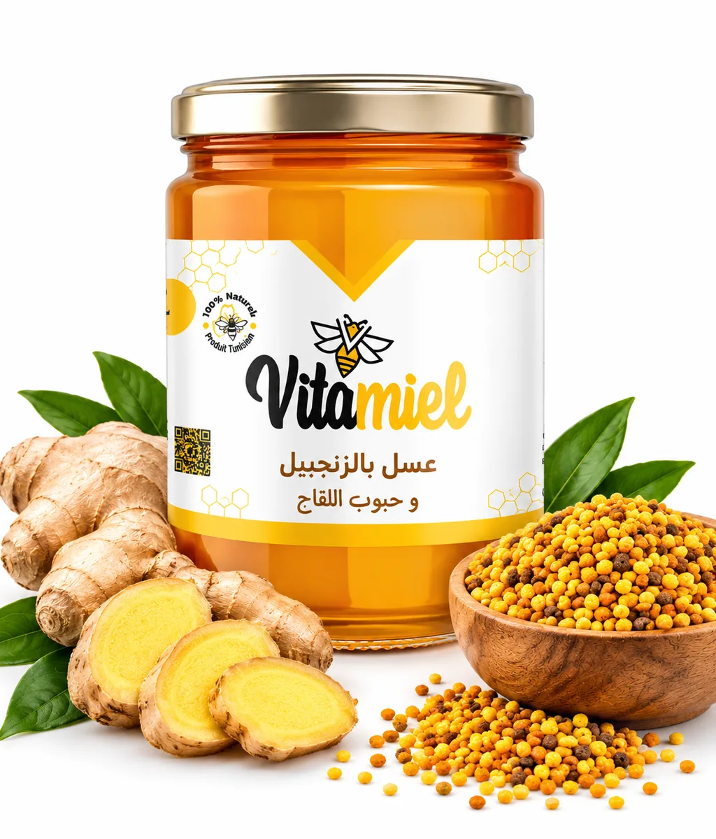 عسل بالزنجبيل و حبوب اللقاح